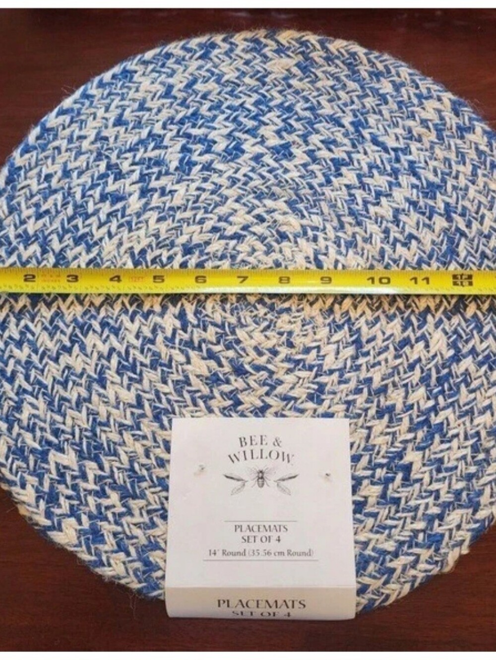 4 New Bee & Willow Round Jute Placemats Cottagecore Beach House Rustic Farmhouse